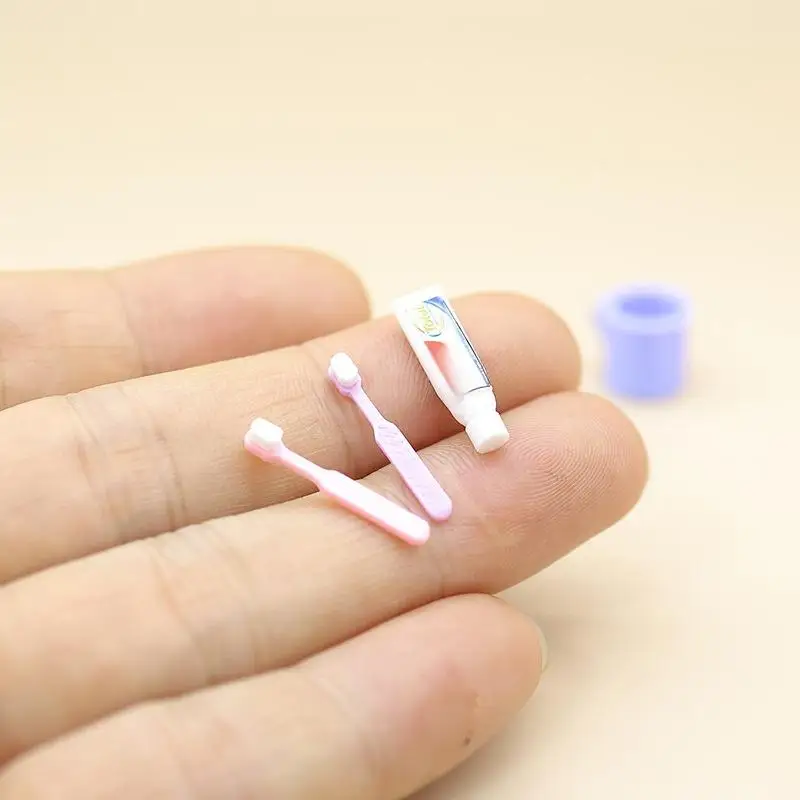1 Set Doll House Furniture Accessories Toy 1/12 Dollhouse Miniature Mini Cup Toothpaste Toothbrush