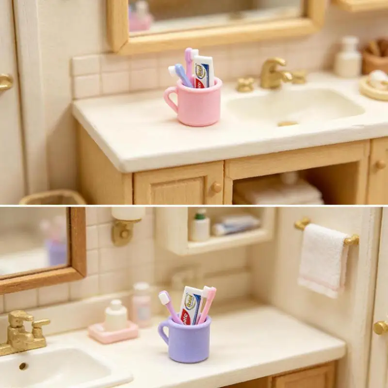 1 Set Doll House Furniture Accessories Toy 1/12 Dollhouse Miniature Mini Cup Toothpaste Toothbrush
