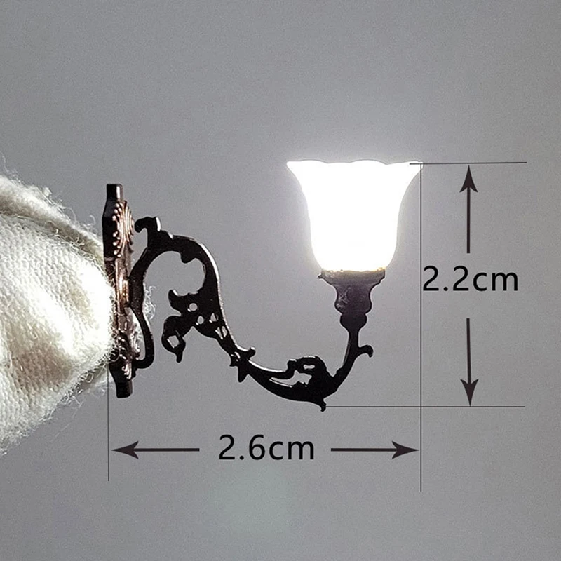 2pc Antique 1:12 Dollhouse Lamp Wall Light DIY Model Decor Toy Dollhouse Accessories Garden Yard Chandelier Sand Table Led Light