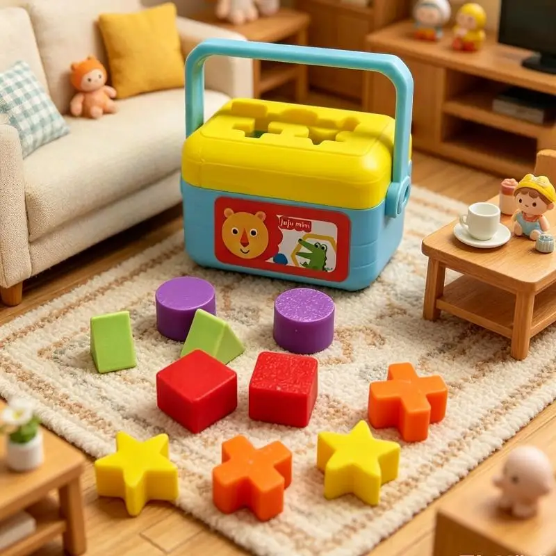 New 1 Set Doll House Nursery Decoration Photography Prop Miniature Shape Sorting Toy Box Dollhouse Educational Toy Model