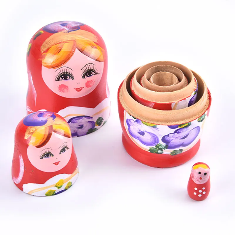 5Pcs Novelty Cartoon Girl Russian Wooden Nesting Dolls Hand Painted Matryoshka
