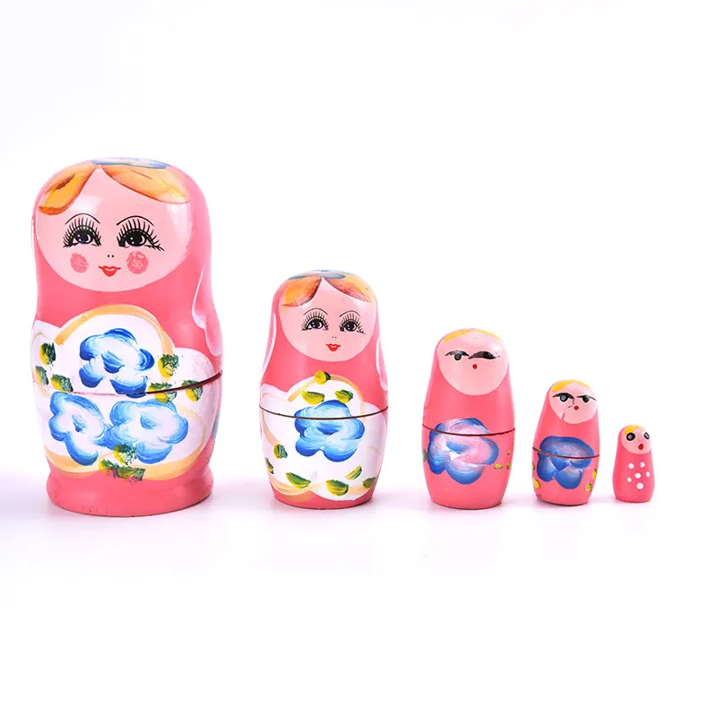5Pcs Novelty Cartoon Girl Russian Wooden Nesting Dolls Hand Painted Matryoshka