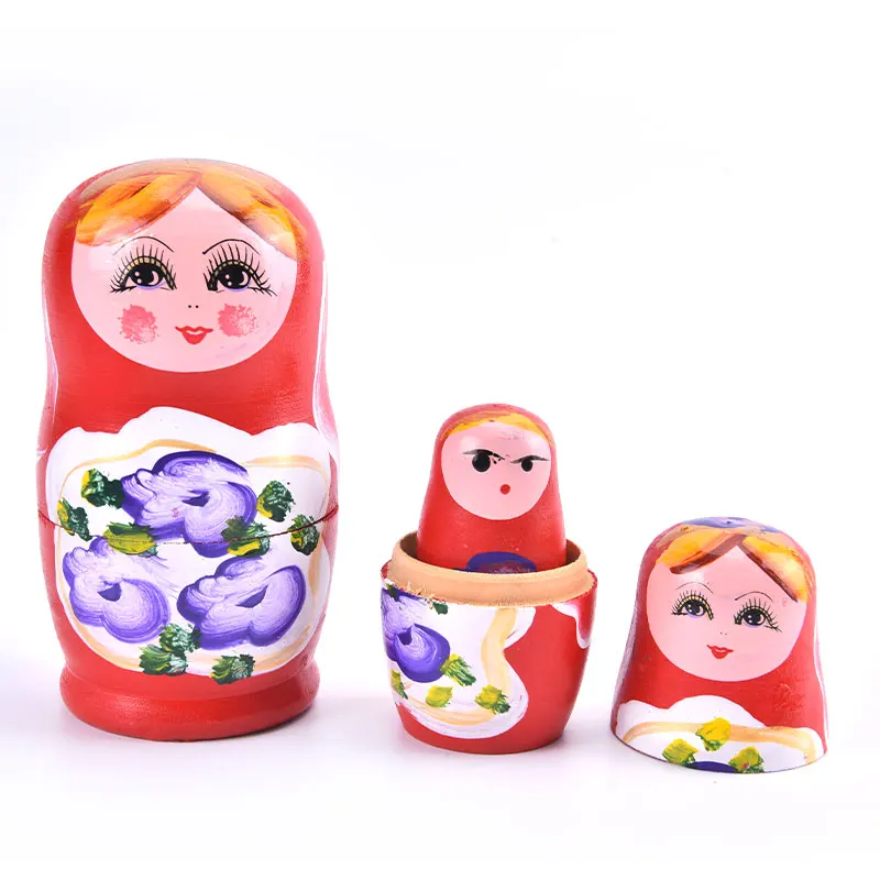5Pcs Novelty Cartoon Girl Russian Wooden Nesting Dolls Hand Painted Matryoshka
