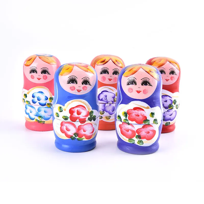 5Pcs Novelty Cartoon Girl Russian Wooden Nesting Dolls Hand Painted Matryoshka