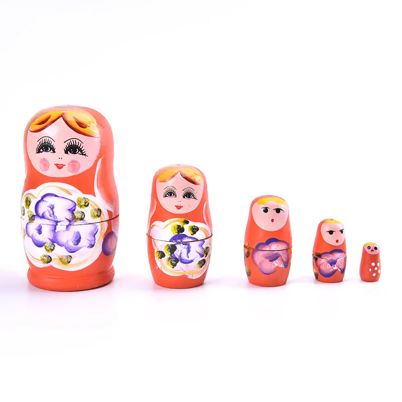 5Pcs Novelty Cartoon Girl Russian Wooden Nesting Dolls Hand Painted Matryoshka