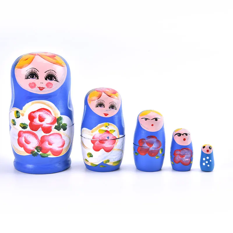 5Pcs Novelty Cartoon Girl Russian Wooden Nesting Dolls Hand Painted Matryoshka