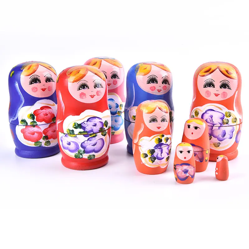 5Pcs Novelty Cartoon Girl Russian Wooden Nesting Dolls Hand Painted Matryoshka