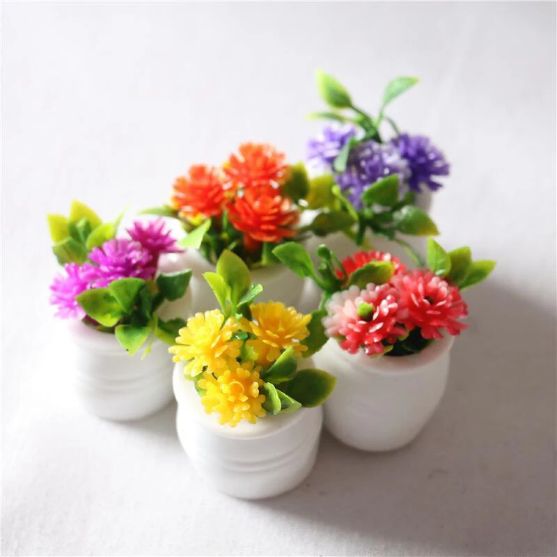 ★▲3pcs/lot 1:12 Dollhouse Miniature Green Plant Pot Potted Flowers Furniture Home Decor Accessories Random