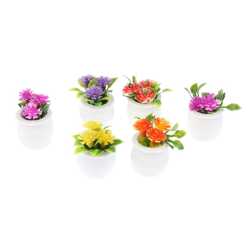 ★▲3pcs/lot 1:12 Dollhouse Miniature Green Plant Pot Potted Flowers Furniture Home Decor Accessories Random