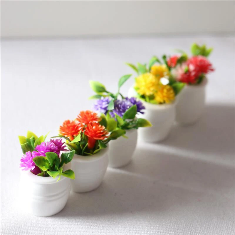 ★▲3pcs/lot 1:12 Dollhouse Miniature Green Plant Pot Potted Flowers Furniture Home Decor Accessories Random