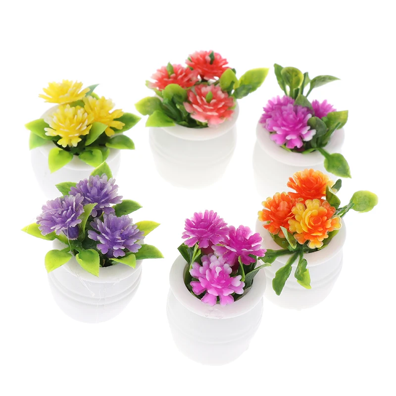 ★▲3pcs/lot 1:12 Dollhouse Miniature Green Plant Pot Potted Flowers Furniture Home Decor Accessories Random