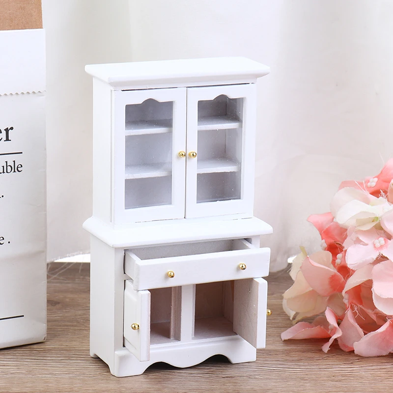 【M】1/12 Dollhouse Miniature Furniture Multifunction Wood Cabinet Bookcase Model Toy