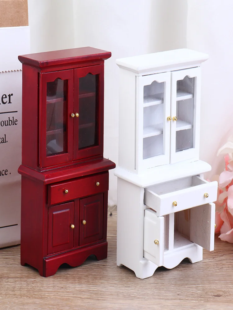 【M】1/12 Dollhouse Miniature Furniture Multifunction Wood Cabinet Bookcase Model Toy