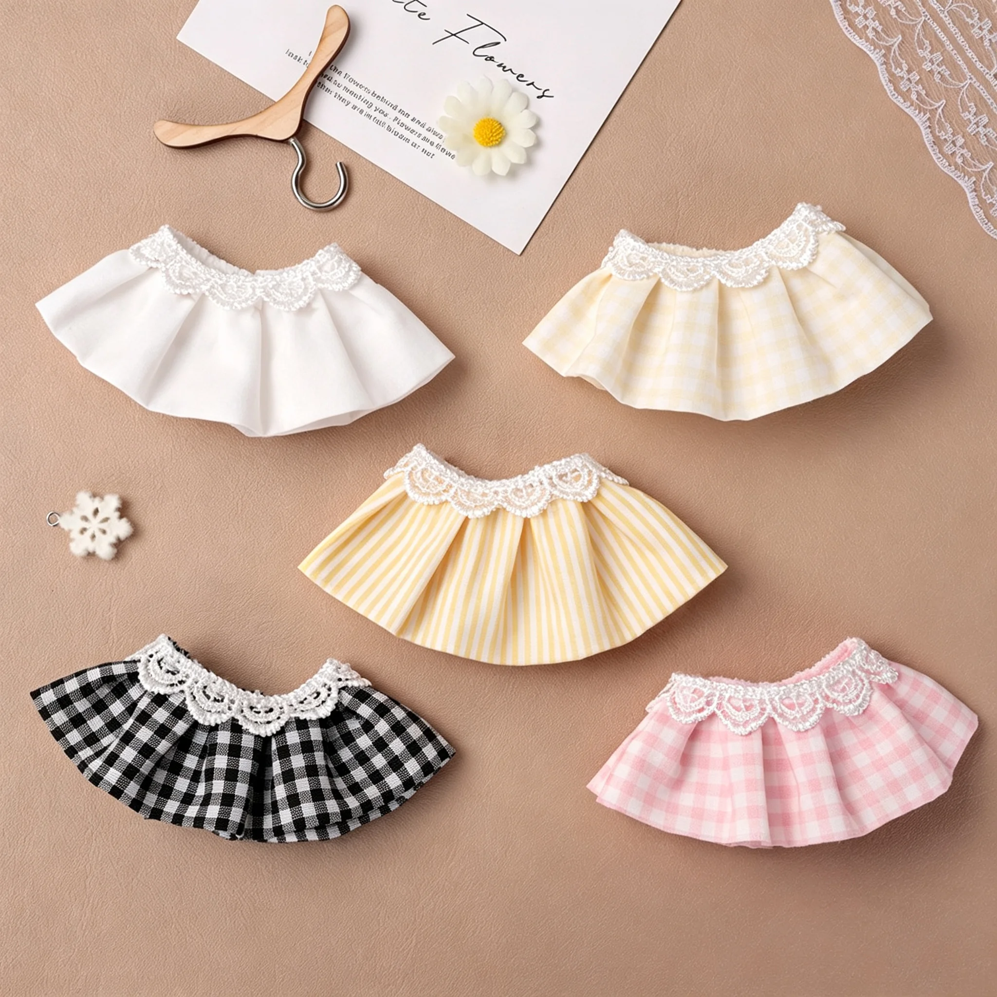 Cute Lace Pleated Mini Skirt for 10-20cm Cotton Doll Plaid Stripe Doll Dress Up Outfit Kawaii Doll Clothing Accessories DIY