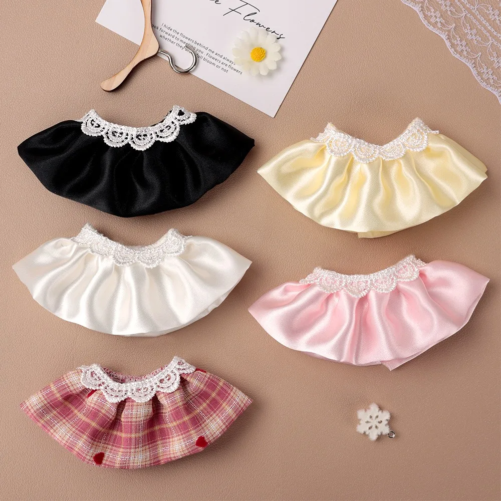 Cute Lace Pleated Mini Skirt for 10-20cm Cotton Doll Plaid Stripe Doll Dress Up Outfit Kawaii Doll Clothing Accessories DIY