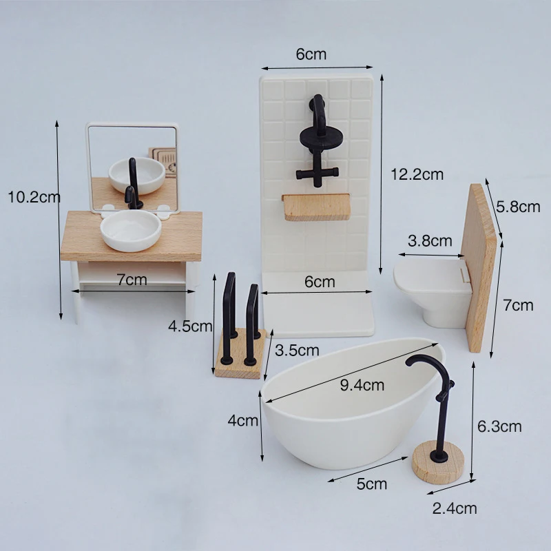 【M】1/12 Dollhouse Simulation Washbasin Tub Toilet Model Dollhouse Bathroom Decor Dolls House Miniature Furniture Accessories