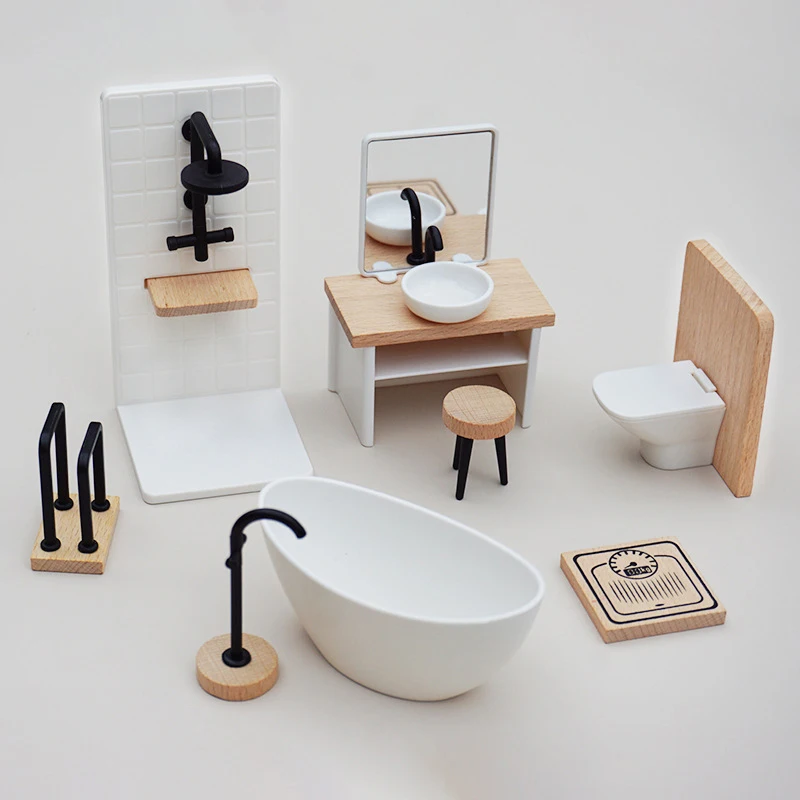 【M】1/12 Dollhouse Simulation Washbasin Tub Toilet Model Dollhouse Bathroom Decor Dolls House Miniature Furniture Accessories
