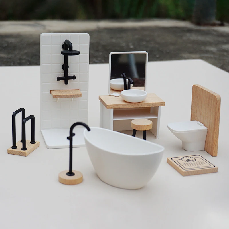 【M】1/12 Dollhouse Simulation Washbasin Tub Toilet Model Dollhouse Bathroom Decor Dolls House Miniature Furniture Accessories