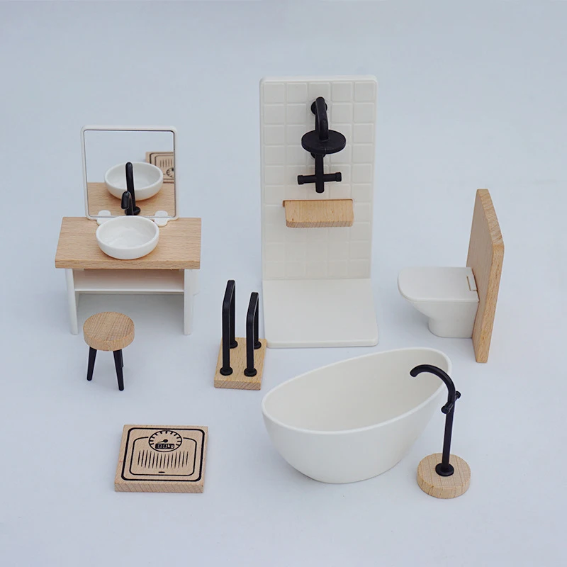 【M】1/12 Dollhouse Simulation Washbasin Tub Toilet Model Dollhouse Bathroom Decor Dolls House Miniature Furniture Accessories