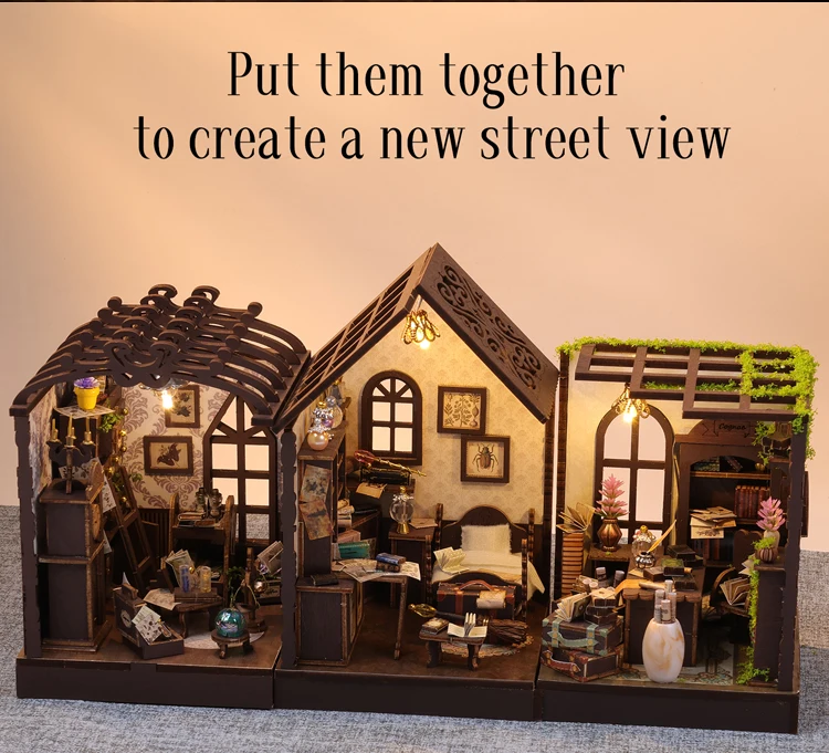 DIY Mini Doll House Wooden Miniature Kit Furniture Litht Dollhouse Furniture Handmade Model Assembly Toys Case Birthday Gifts