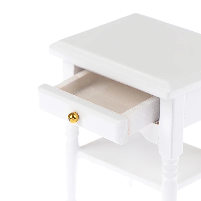 【M】1:12 Scale Bedside Table for Kids Dollhouse Miniature Furniture Bedroom Decoration Set Unpainted Wood Color Cabinet Model
