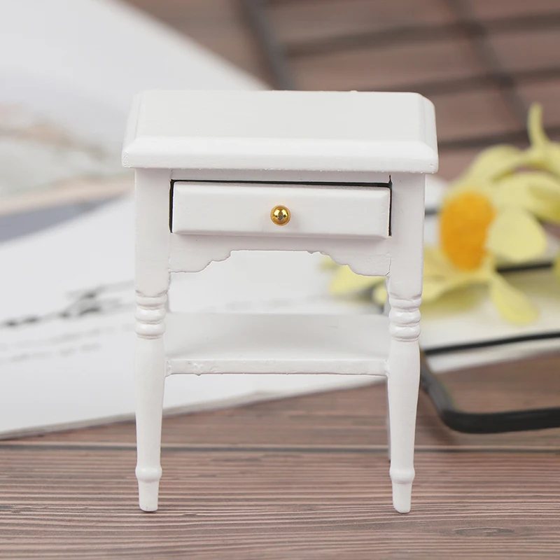 【M】1:12 Scale Bedside Table for Kids Dollhouse Miniature Furniture Bedroom Decoration Set Unpainted Wood Color Cabinet Model