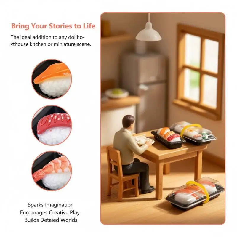 Simulation Sushi Bento Dollhouse Model Lifelike Miniature Food Ornament for DIY Micro Scene Layout Decor