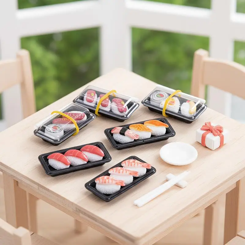 Simulation Sushi Bento Dollhouse Model Lifelike Miniature Food Ornament for DIY Micro Scene Layout Decor