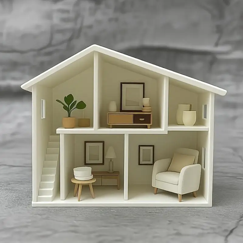 (.) Unfinished White Miniature Dollhouse Model Multiple Rooms Smooth Surface For DIY Craft Kids Play