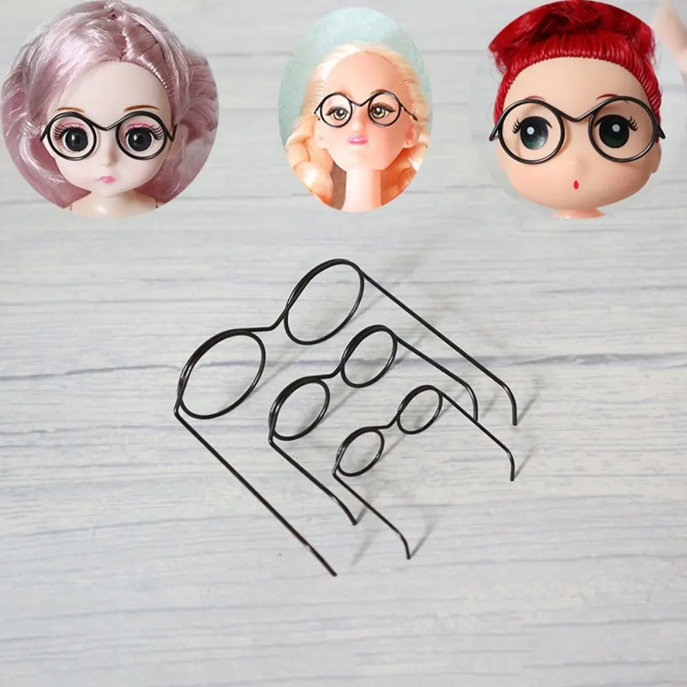 5PCS Black Frame Miniature Doll Eyewear Miniature Metal Metal Round Doll Glasses Toys Decoration Round Frame Doll Mini Glasses