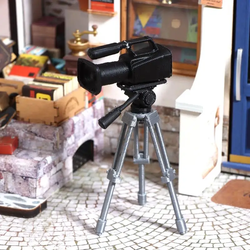 Mini Video Camera Tripod Model 1:12 Scale Dolls House Photography Scene Layout Props Dollhouse Decor Ornament Pretend Play Toys