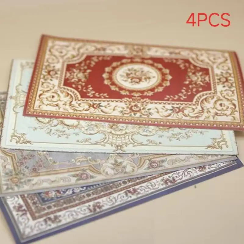 /Kb/1:12 Dollhouse Miniature Antique Style Carpet Home Furniture Decor Toy Mini Retro Floor Mat Doll House Accessories 1/4Pcs