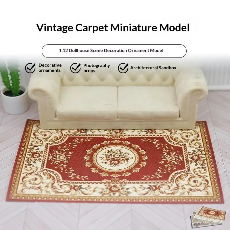 /Kb/1:12 Dollhouse Miniature Antique Style Carpet Home Furniture Decor Toy Mini Retro Floor Mat Doll House Accessories 1/4Pcs