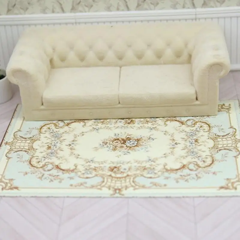 /Kb/1:12 Dollhouse Miniature Antique Style Carpet Home Furniture Decor Toy Mini Retro Floor Mat Doll House Accessories 1/4Pcs