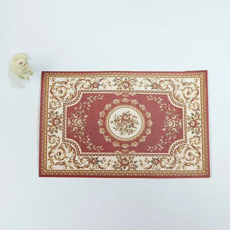 /Kb/1:12 Dollhouse Miniature Antique Style Carpet Home Furniture Decor Toy Mini Retro Floor Mat Doll House Accessories 1/4Pcs