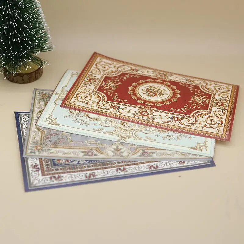 /Kb/1:12 Dollhouse Miniature Antique Style Carpet Home Furniture Decor Toy Mini Retro Floor Mat Doll House Accessories 1/4Pcs