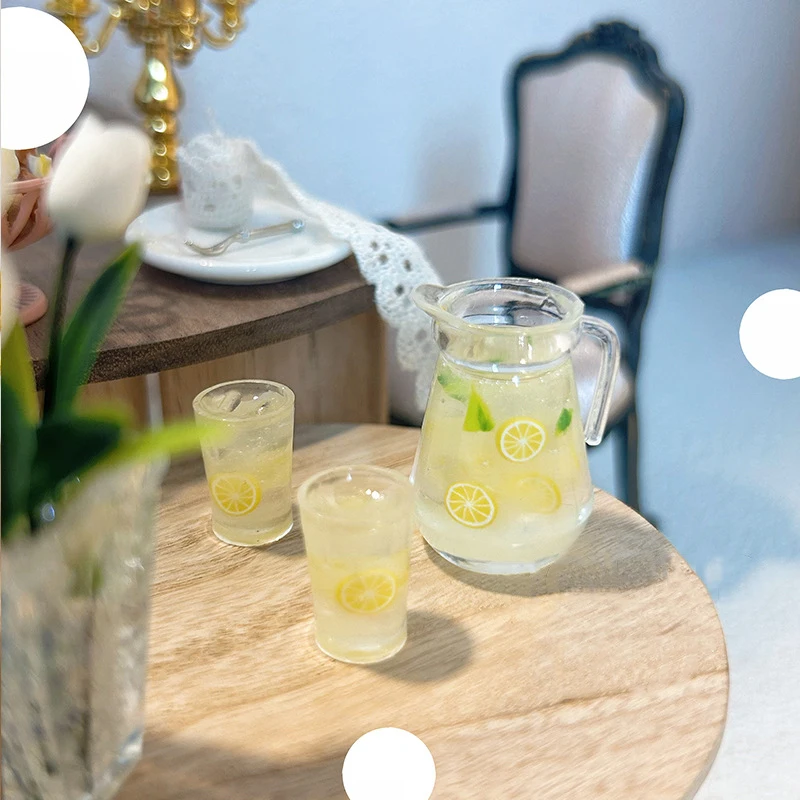 New-1Pc/1Set Dollhouse Miniature Lemon Juice Jug Cup Model Doll Drink Decor Toy Doll House 1/12 Mini Kitchen Scene Ornament