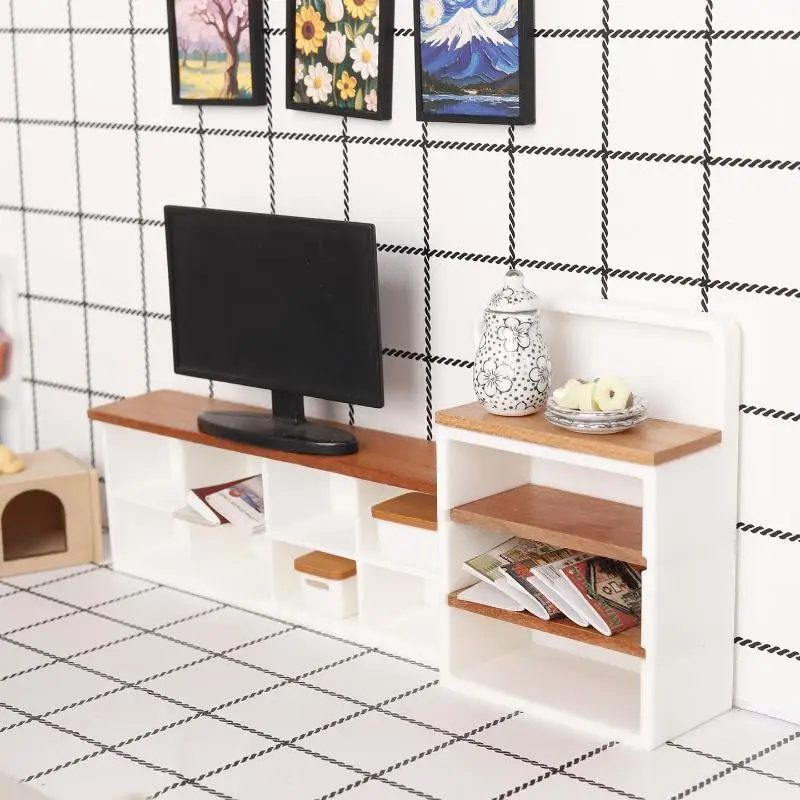 @ Miniature Sideboard/TV Cabinet 1/12 Dollhouse Storage Rack Scene Decor Toy For Doll House Accessories