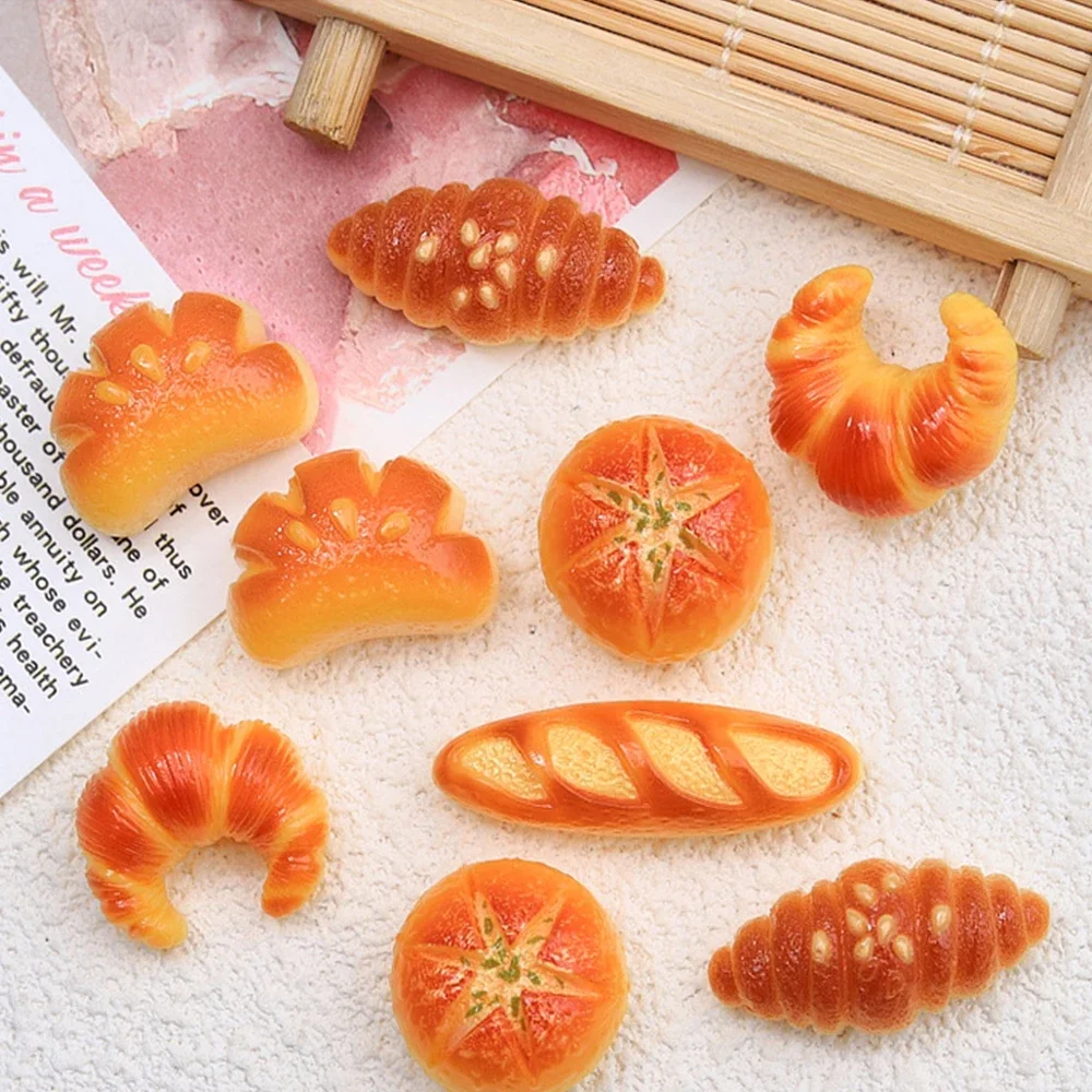 10PCS Mini Baked Croissant Resin Flatback Charms Simulation Bread DIY Hairpin Scrapbooking Jewelry Craft Decor