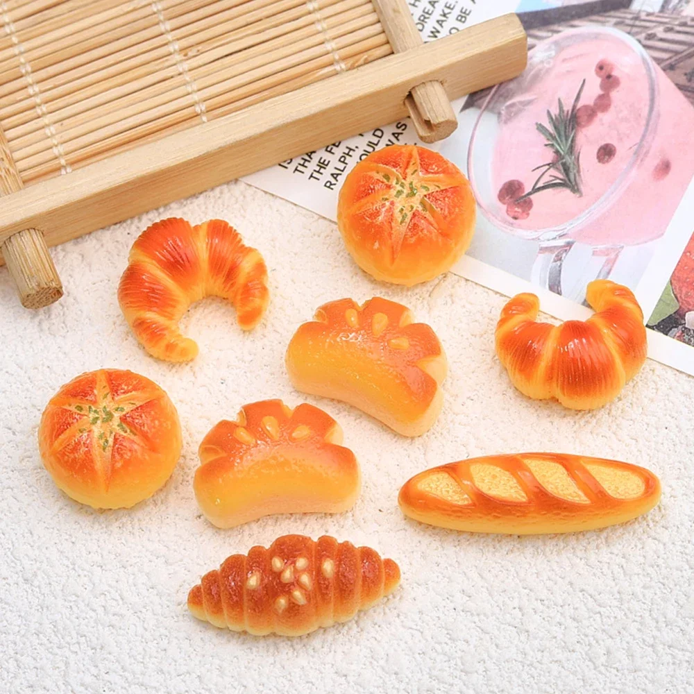 10PCS Mini Baked Croissant Resin Flatback Charms Simulation Bread DIY Hairpin Scrapbooking Jewelry Craft Decor