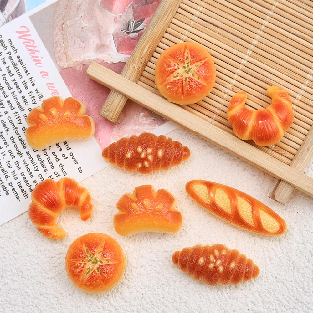 10PCS Mini Baked Croissant Resin Flatback Charms Simulation Bread DIY Hairpin Scrapbooking Jewelry Craft Decor