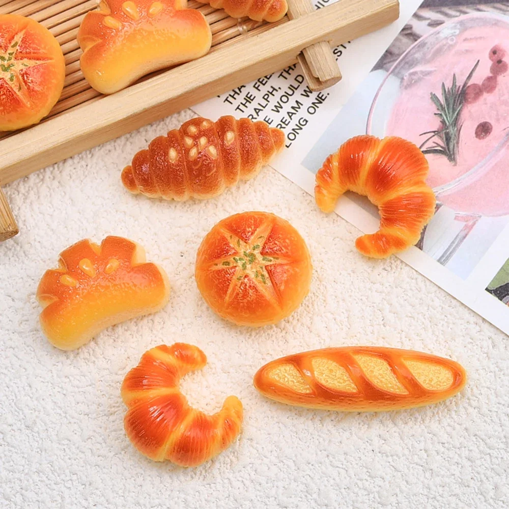10PCS Mini Baked Croissant Resin Flatback Charms Simulation Bread DIY Hairpin Scrapbooking Jewelry Craft Decor