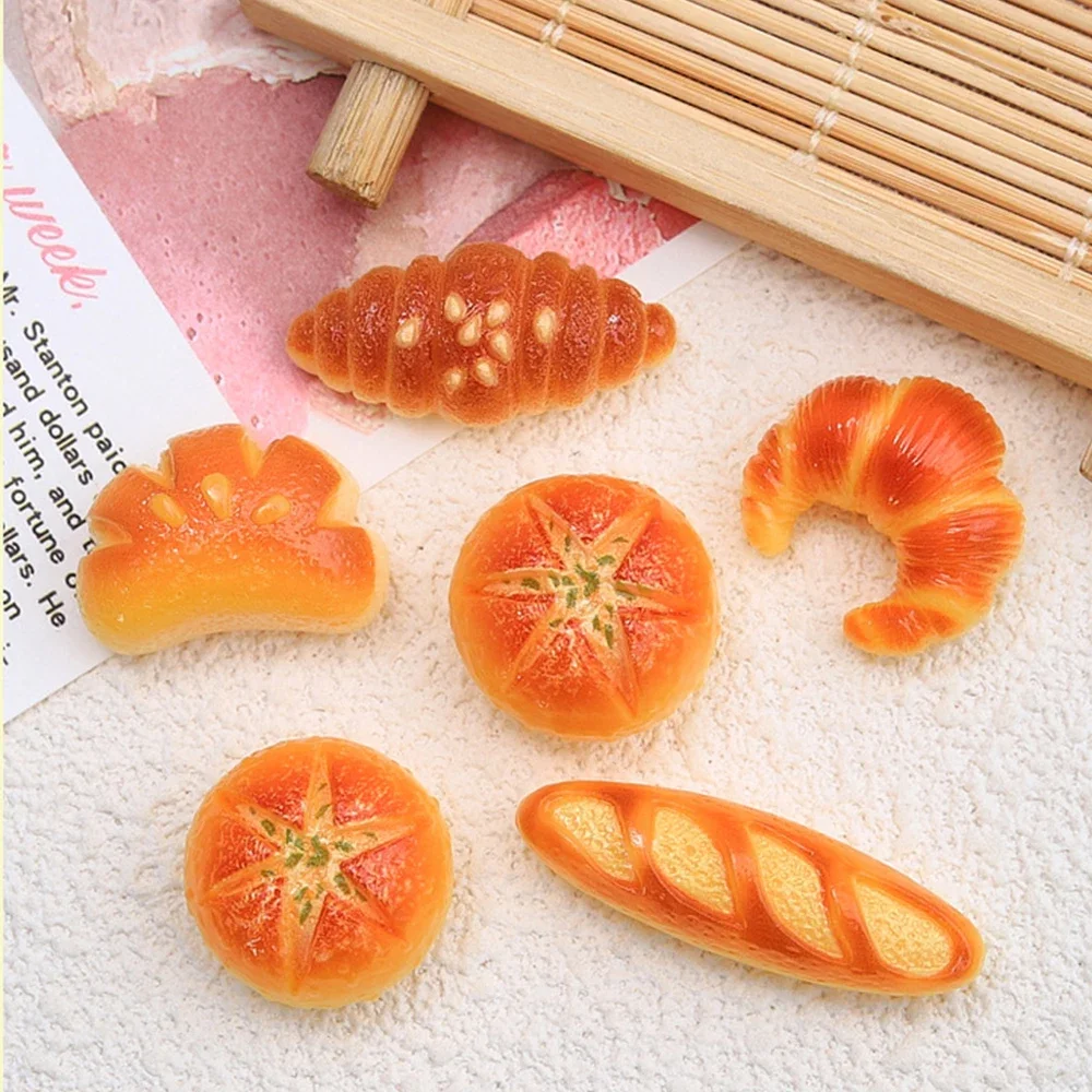 10PCS Mini Baked Croissant Resin Flatback Charms Simulation Bread DIY Hairpin Scrapbooking Jewelry Craft Decor