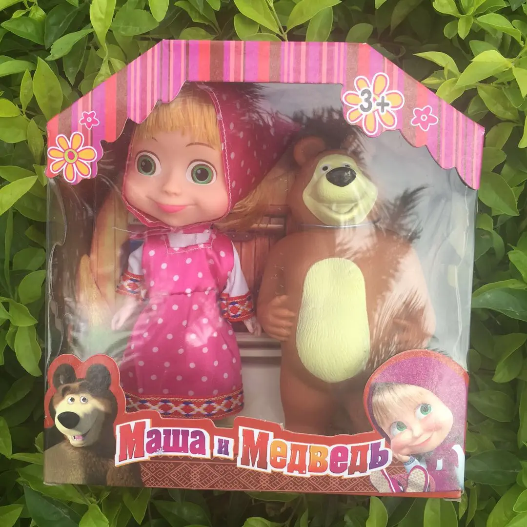 6.5-inch physical Martha and Bear Doll Set, children's simulation cartoon doll, parent-child interactive toy