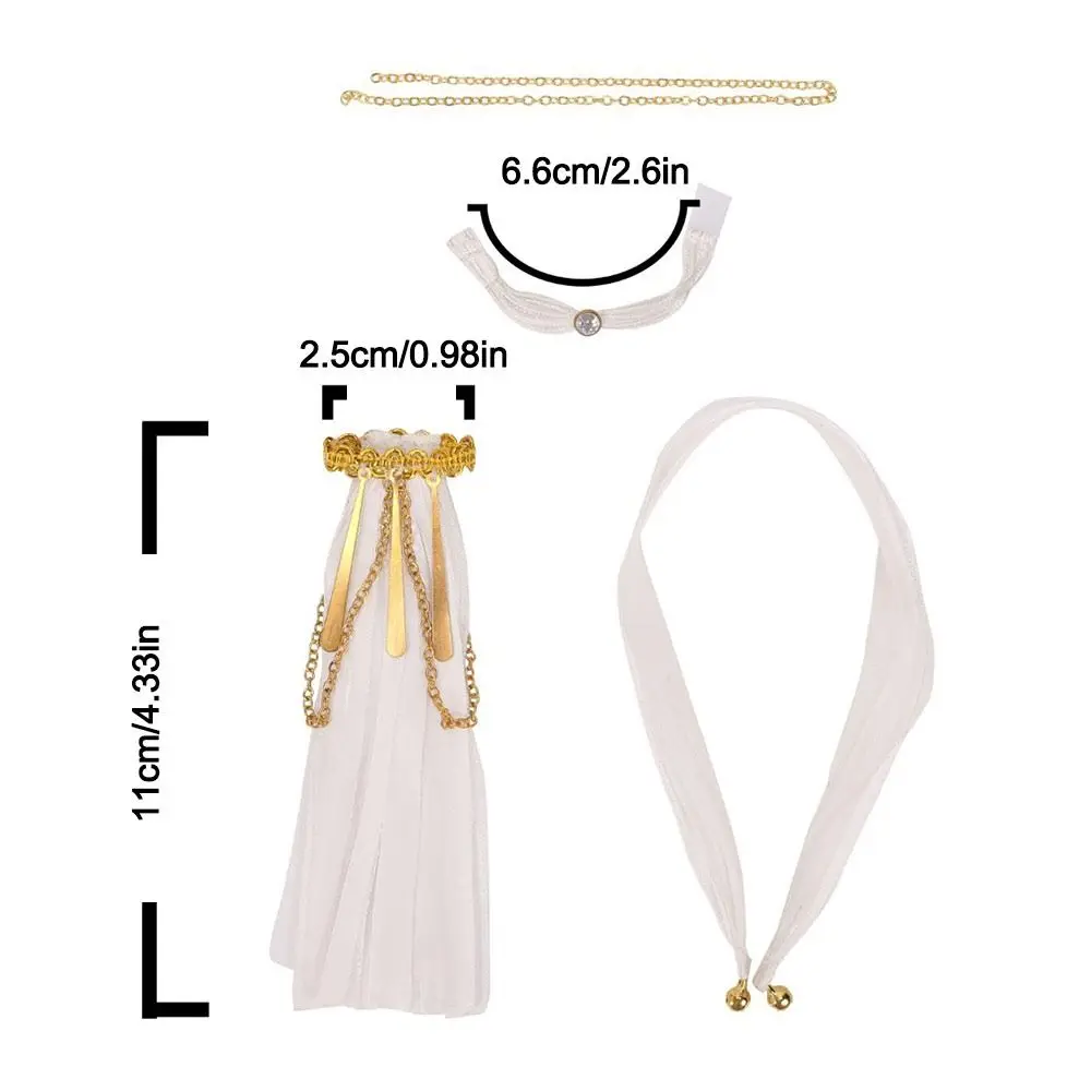 Fabric Doll Clothing Set Metal Chain Accents Draped Sleeve Style Doll Princess Outfit Pleated Skirt White and Gold