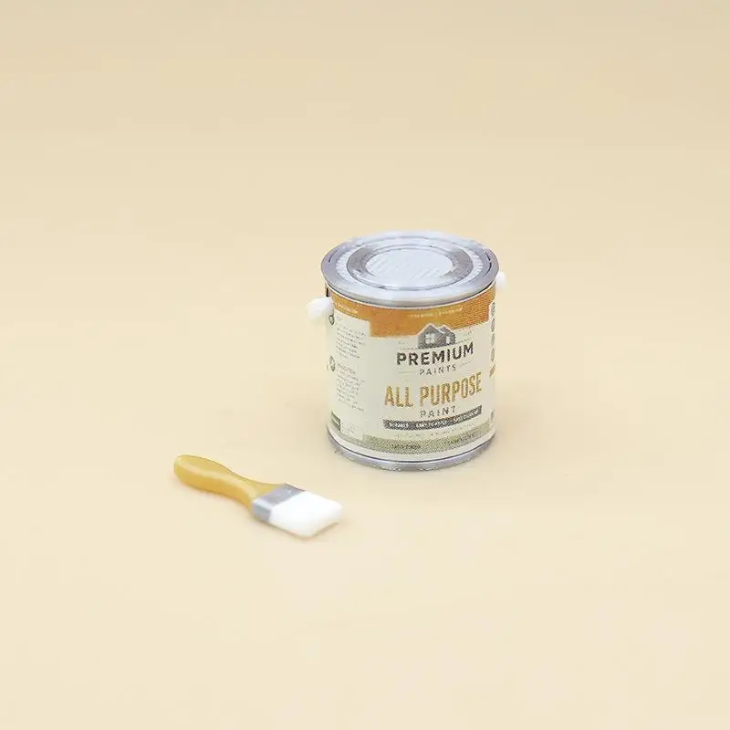 {H} 2Pcs Miniature Figurine Playhouse Simulation Mini Doll House Miniature Paint Bucket Paintbrush Model For Pretend Play
