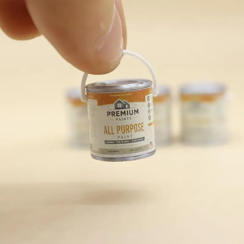 {H} 2Pcs Miniature Figurine Playhouse Simulation Mini Doll House Miniature Paint Bucket Paintbrush Model For Pretend Play