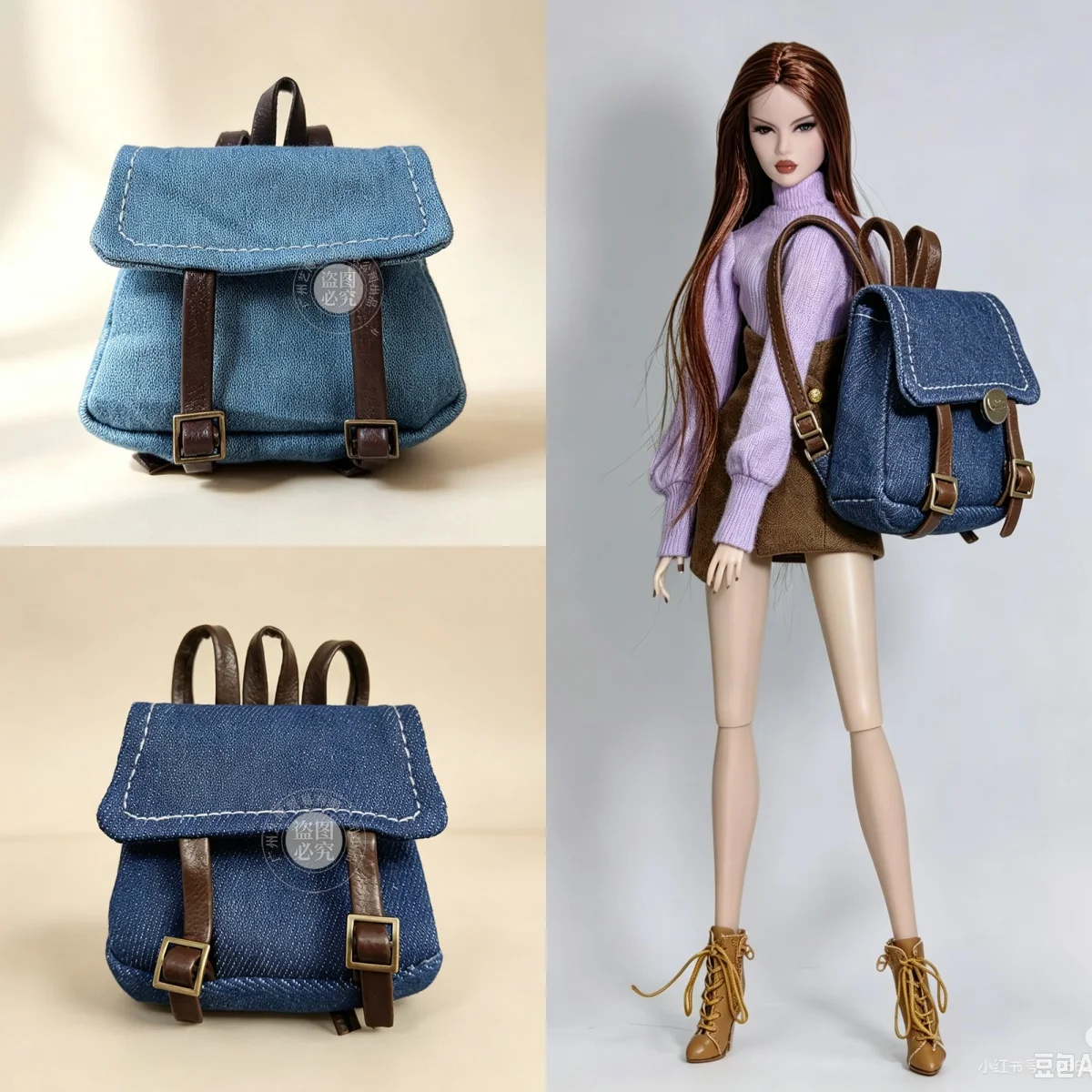 1/6 Doll Clothes Accessories Fashion Retro Casual Denim Backpack Versatile Rucksack For 30cm FR Babi Supermodel Doll Dress Up