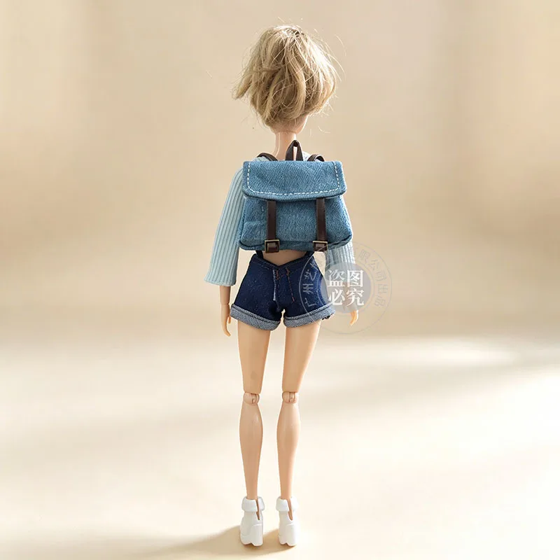 1/6 Doll Clothes Accessories Fashion Retro Casual Denim Backpack Versatile Rucksack For 30cm FR Babi Supermodel Doll Dress Up