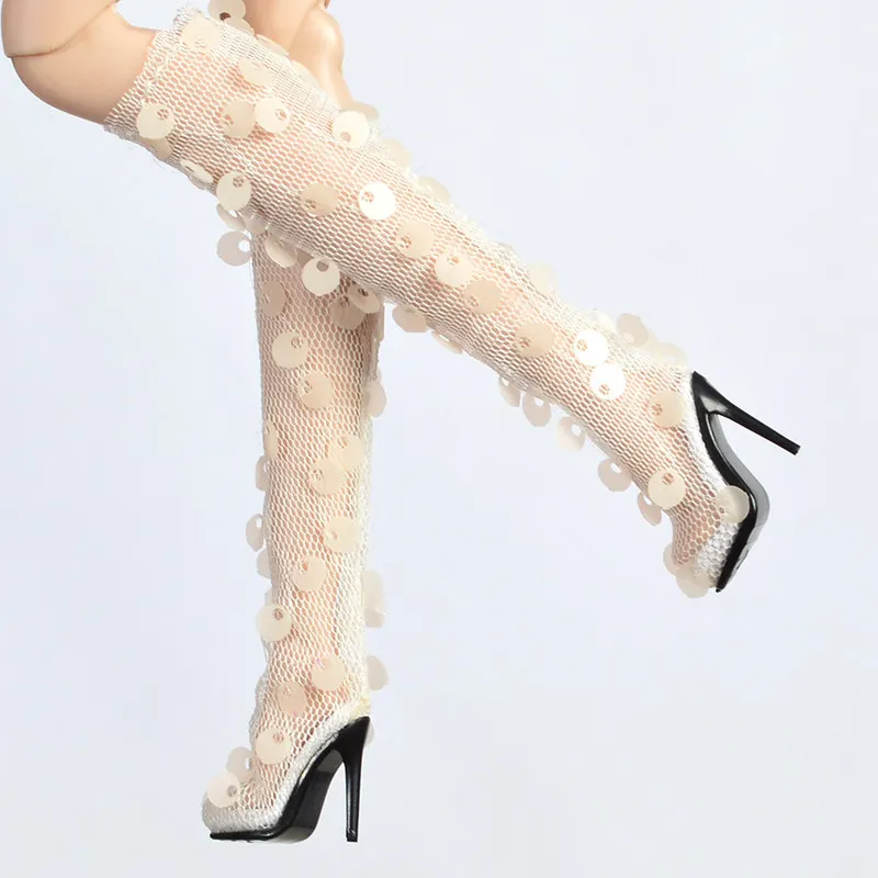 1/6 Doll Shoes Accessories Fashion Exquisite Sequin Ankle Boots / Elegant Knee-high Boots For FR Kissmela Babi Supermodel Doll